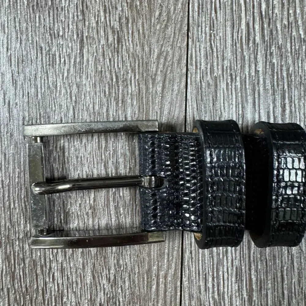 Mens genuine lizard exotic Belt black 38 made spain mezlan nickel buckle loops